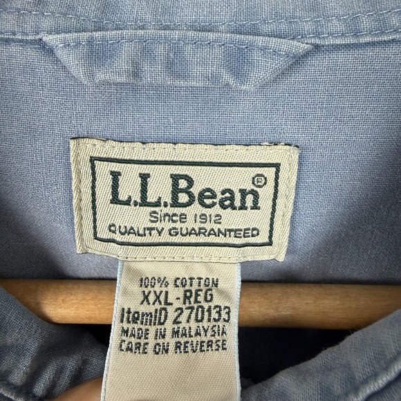 LL Bean Shirt Mens 2XL Blue Elbow Patch Button Front Workwear Outdoor Casual XXL - Picture 5 of 13